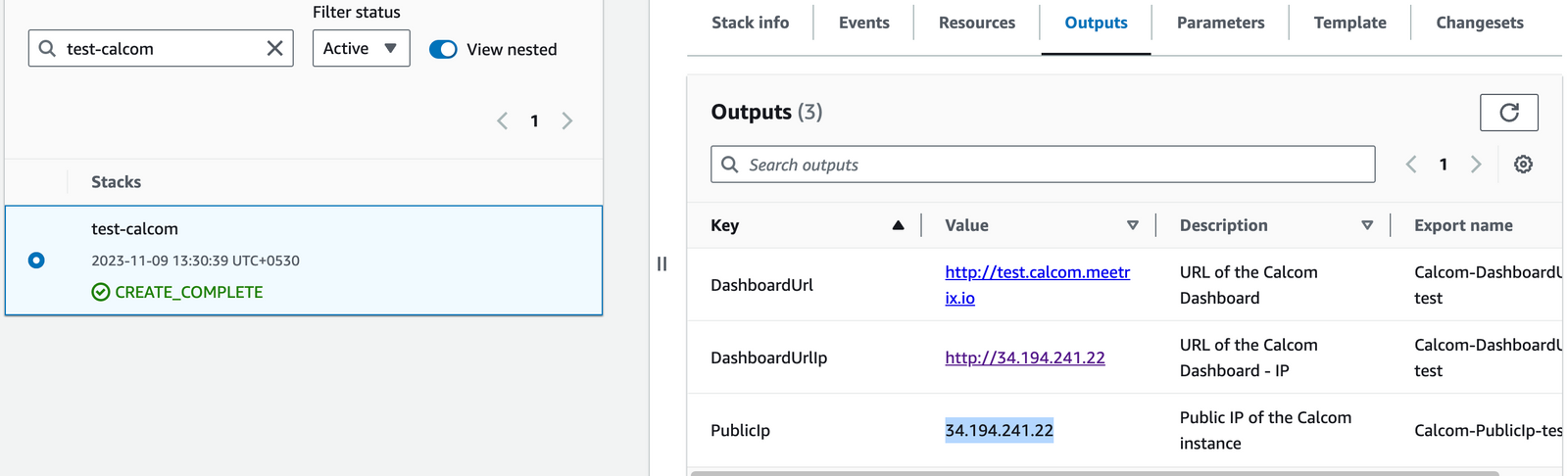 Copying the Public IP from CloudFormation outputs