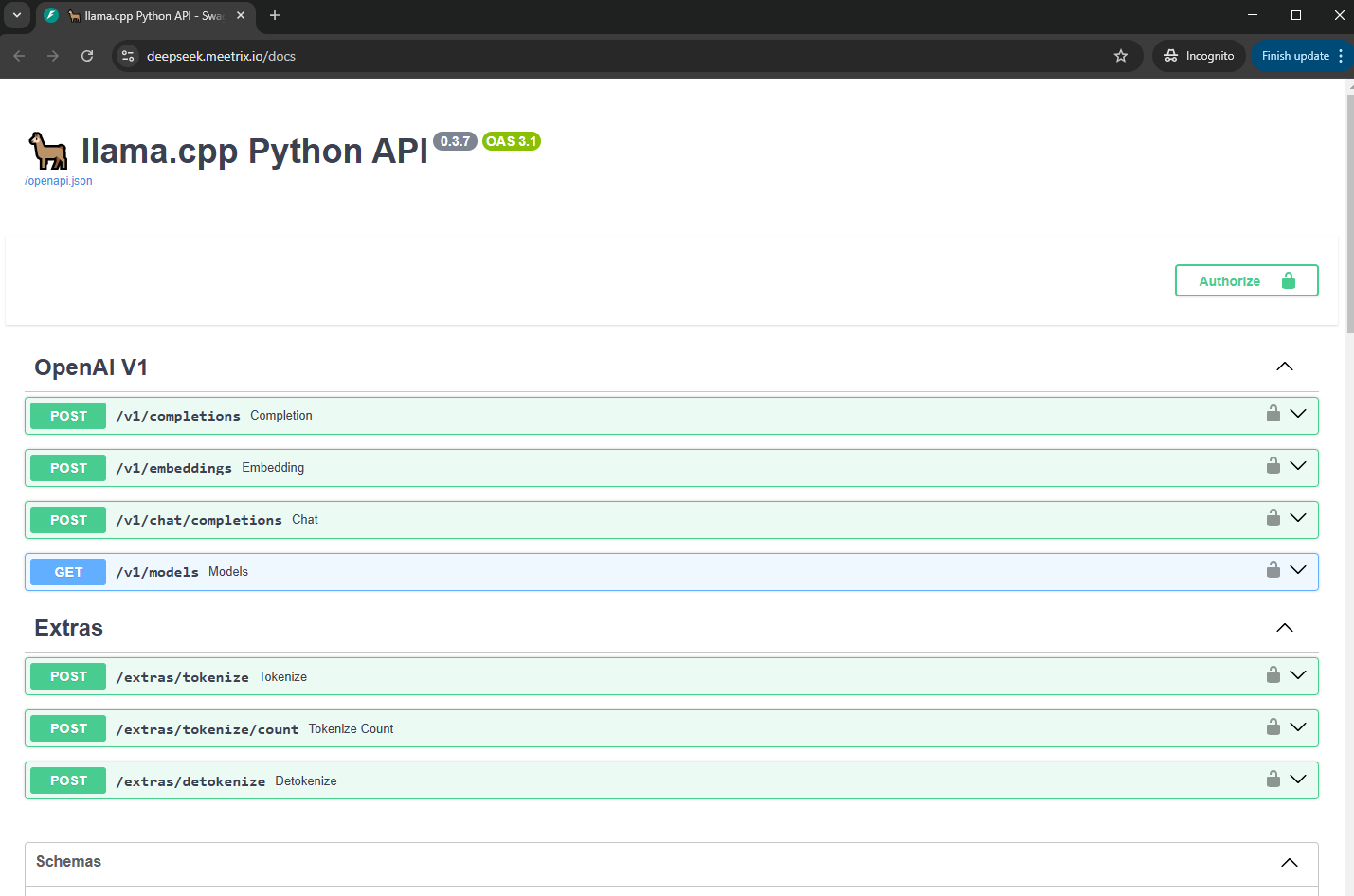 DeepSeek API dashboard after a successful deployment