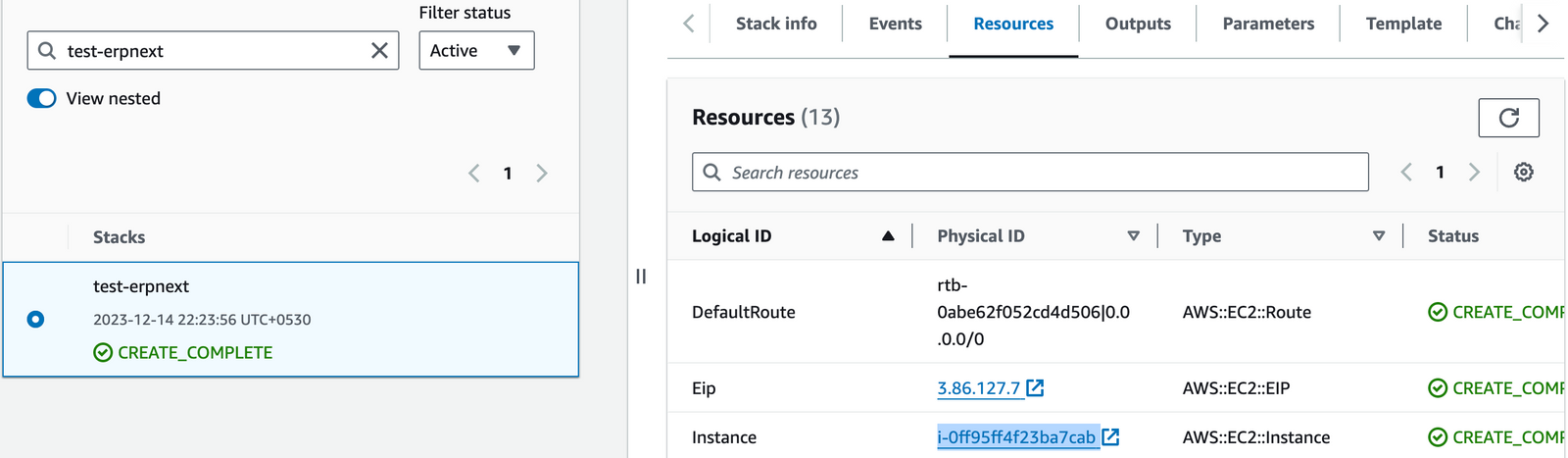 ERPNext CloudFormation Outputs Public IP