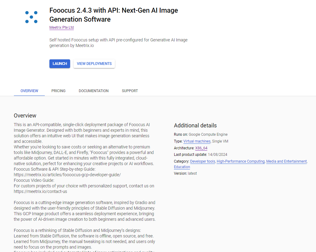 Fooocus on GCP Marketplace