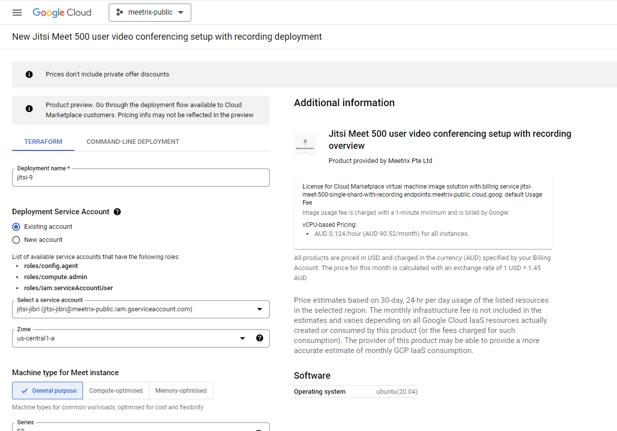Jitsi Meet deployment metadata on GCP