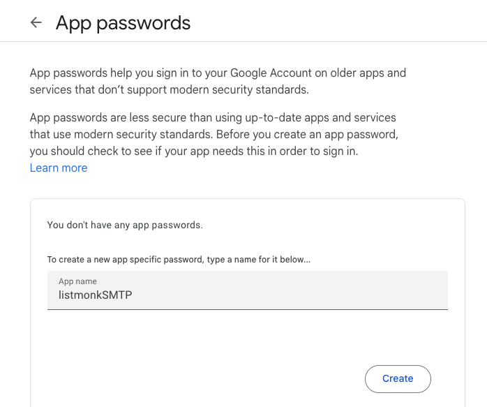 App password creation