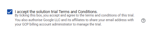 Free trial terms and conditions checkbox on the Milvus GCP Marketplace deployment form