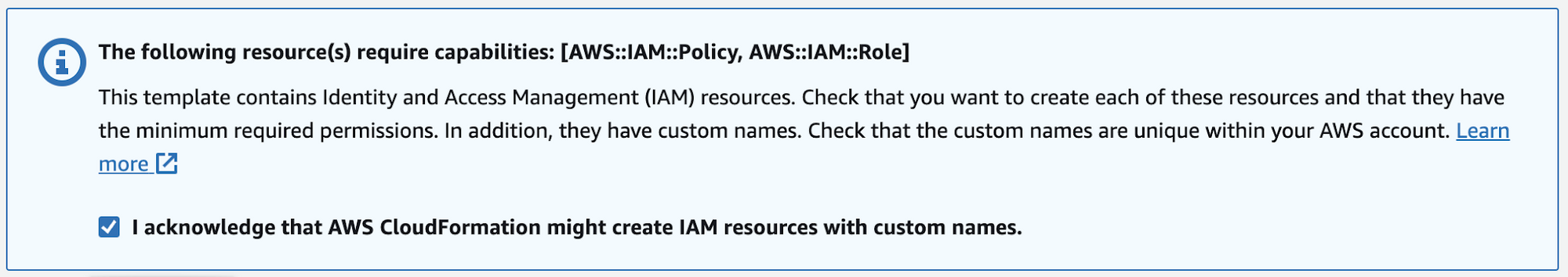Acknowledge IAM resource creation